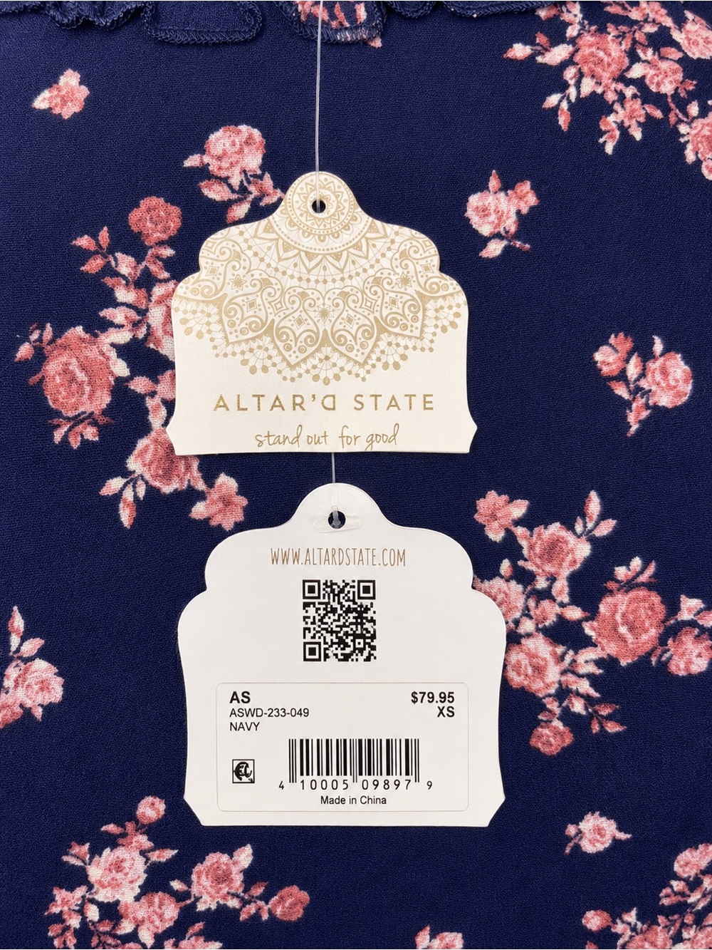 Altar’d State Navy Floral Ruffle Mini Dress NWT XS Boho Romantic - Picture 4 of 4